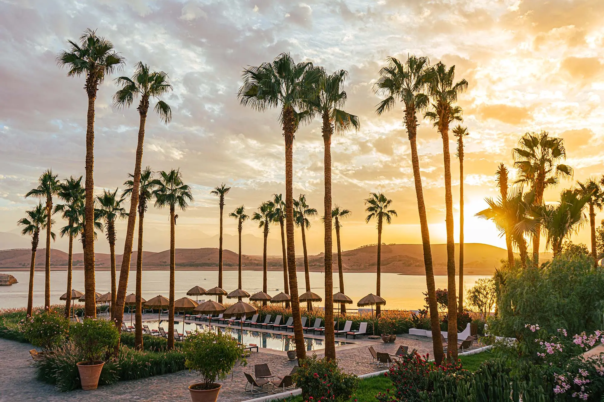 Luxury dining experience in the Agafay Desert with sunset